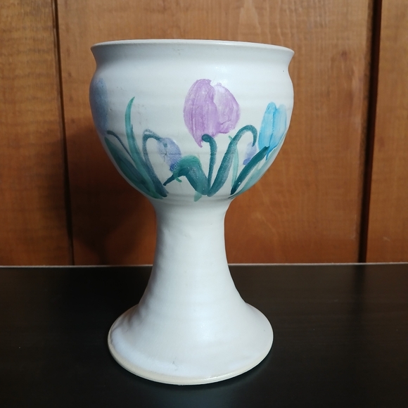 Flo Greig Studio Art Pottery Floral Chalice Goblet Cup New Brunswick Canada - Picture 1 of 7